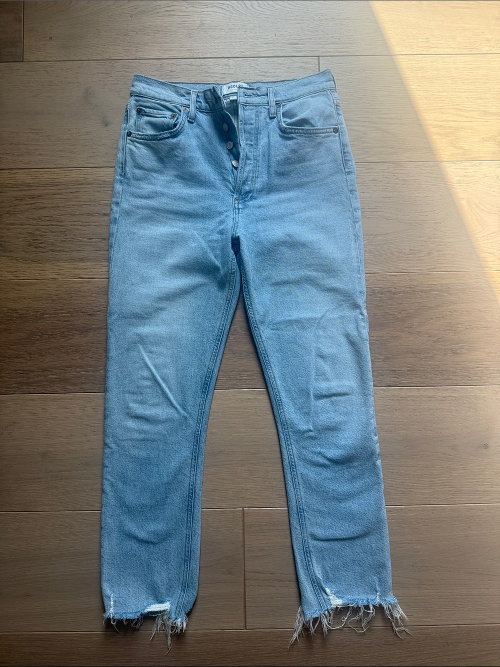 Agolde Light Blue Straight-Leg Jeans with Raw Hem